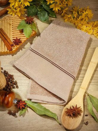 Полотенце кухонное махровое, 33х50 см, 400 г/м2, 100% хлопок, Граф, бежевое, Узбекистан