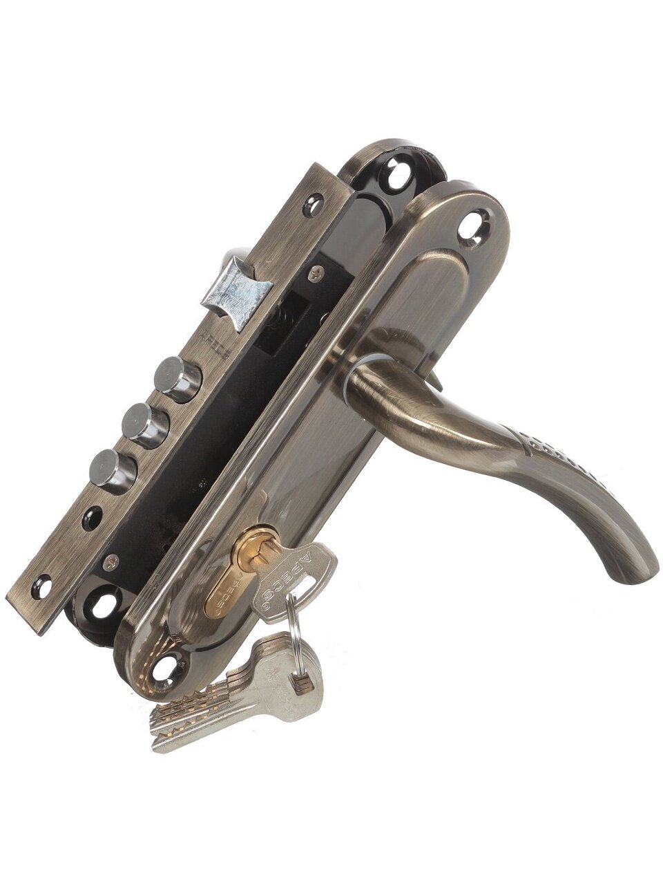 Замок врезной Apecs, 1027/60 AB, 16816, ручка в комплекте, цилиндровый, бронзовый