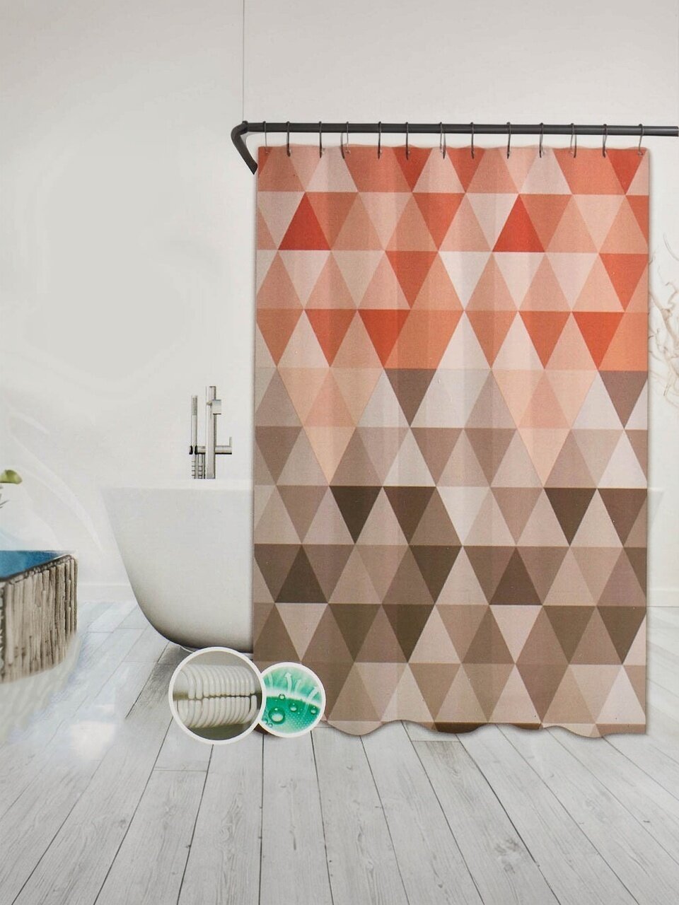 Штора для ванн 180х180 см, полиэстер, Ромбики, коричневая, T2022-7091