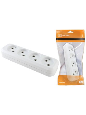 Корпус удлинителя 4 гнезда, 2 полюса, без заземления, 10 А, белый, TDM Electric, SQ1806-0011