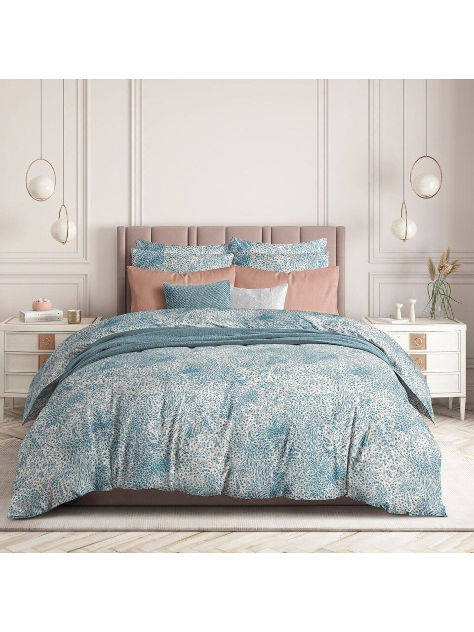 Постельное белье 2-спальное, простыня 180х214 см, 2 наволочки 70х70 см, пододеяльник 175х215 см, Guten Morgen, сатин, Reef 1004