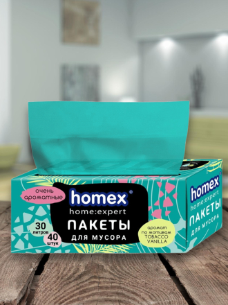 Пакеты для мусора 30 л, 40 шт, 7 мкм, 48х55 см, Homex, Очень ароматные, 0801, бирюзовые