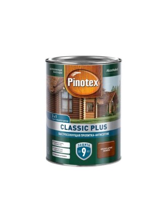 Пропитка Pinotex, Classic Plus, для дерева, антисептик, красное дерево, 0.9 л