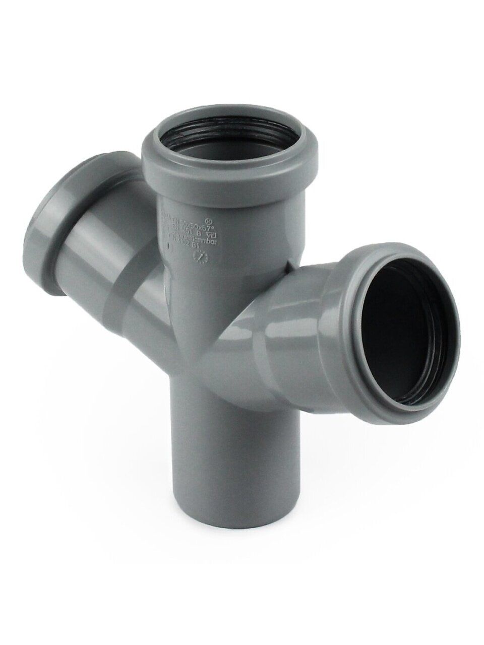 Крестовина канализационная одноплоскостная, 50х50х50 мм, 67 °, РосТурПласт, полипропилен, серая, 33476