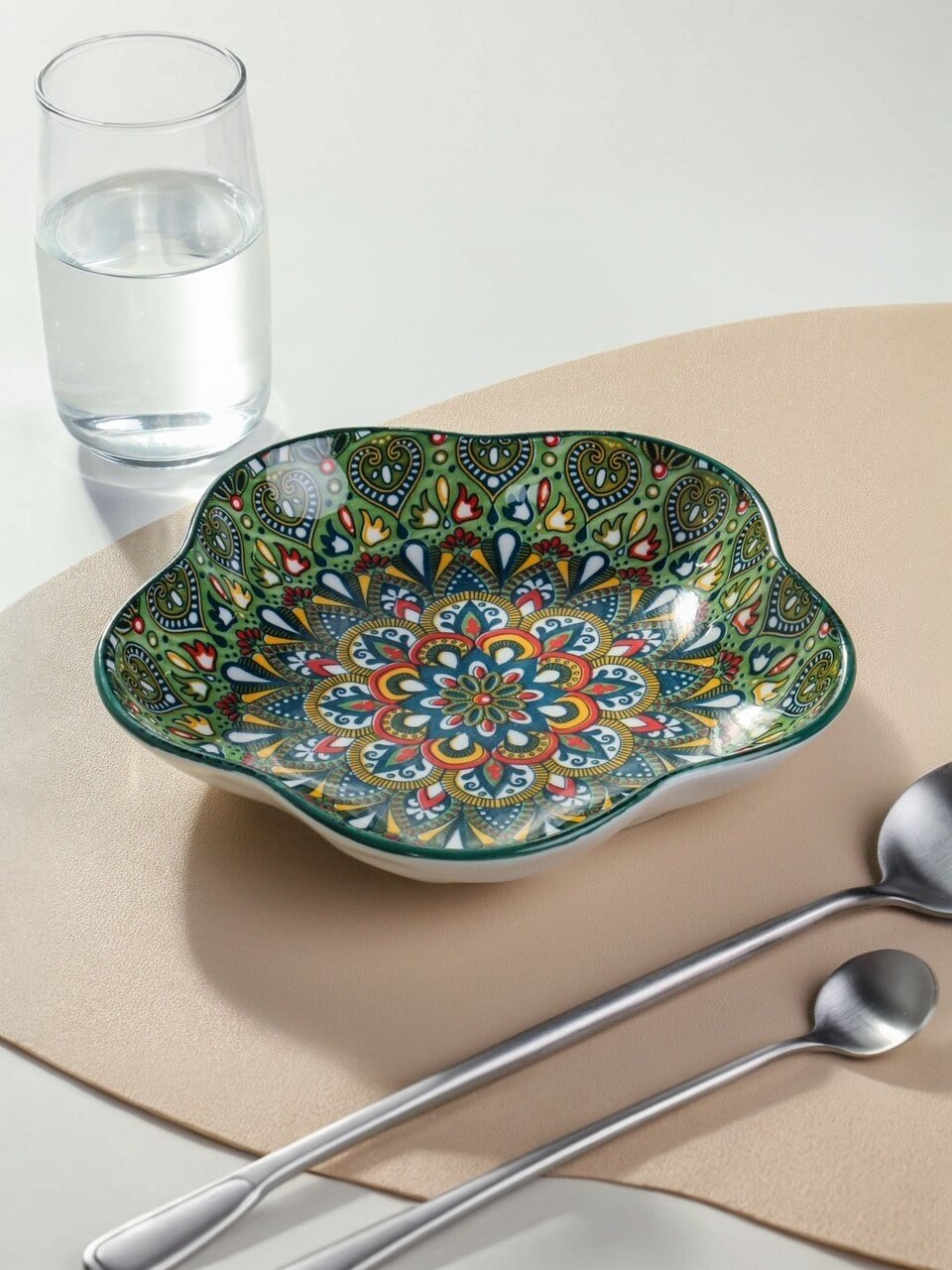 Блюдо керамика, 20 см, зеленое, Самарканд, Y4-9768