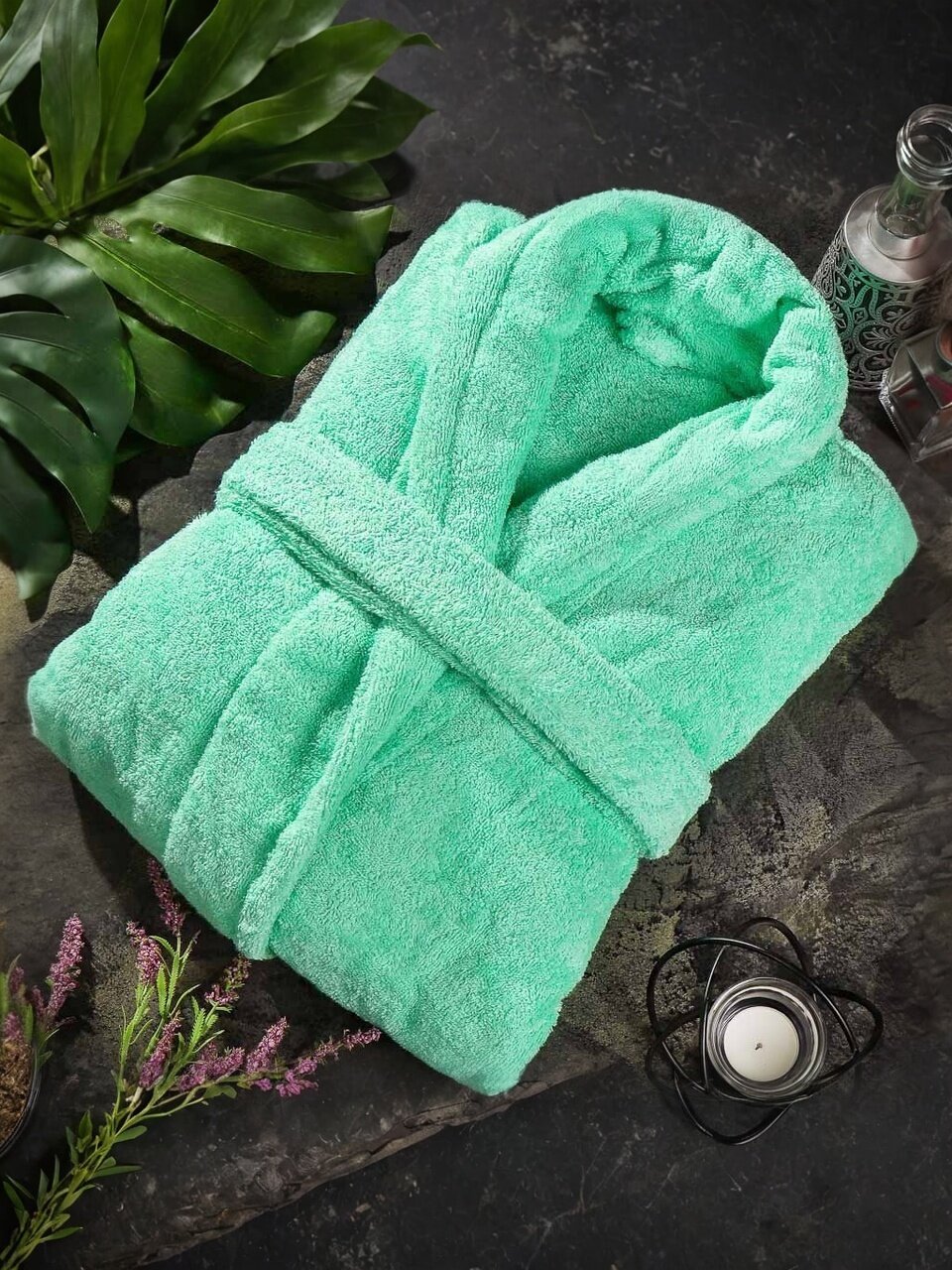 Халат женский, махровый, 100% хлопок, мятный, L-XL, 48-50, Barkas