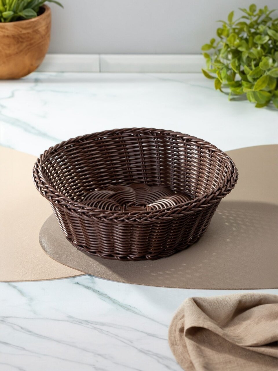 Корзина декоративная 25х8 см, круглая, плетеная, Y4-8896