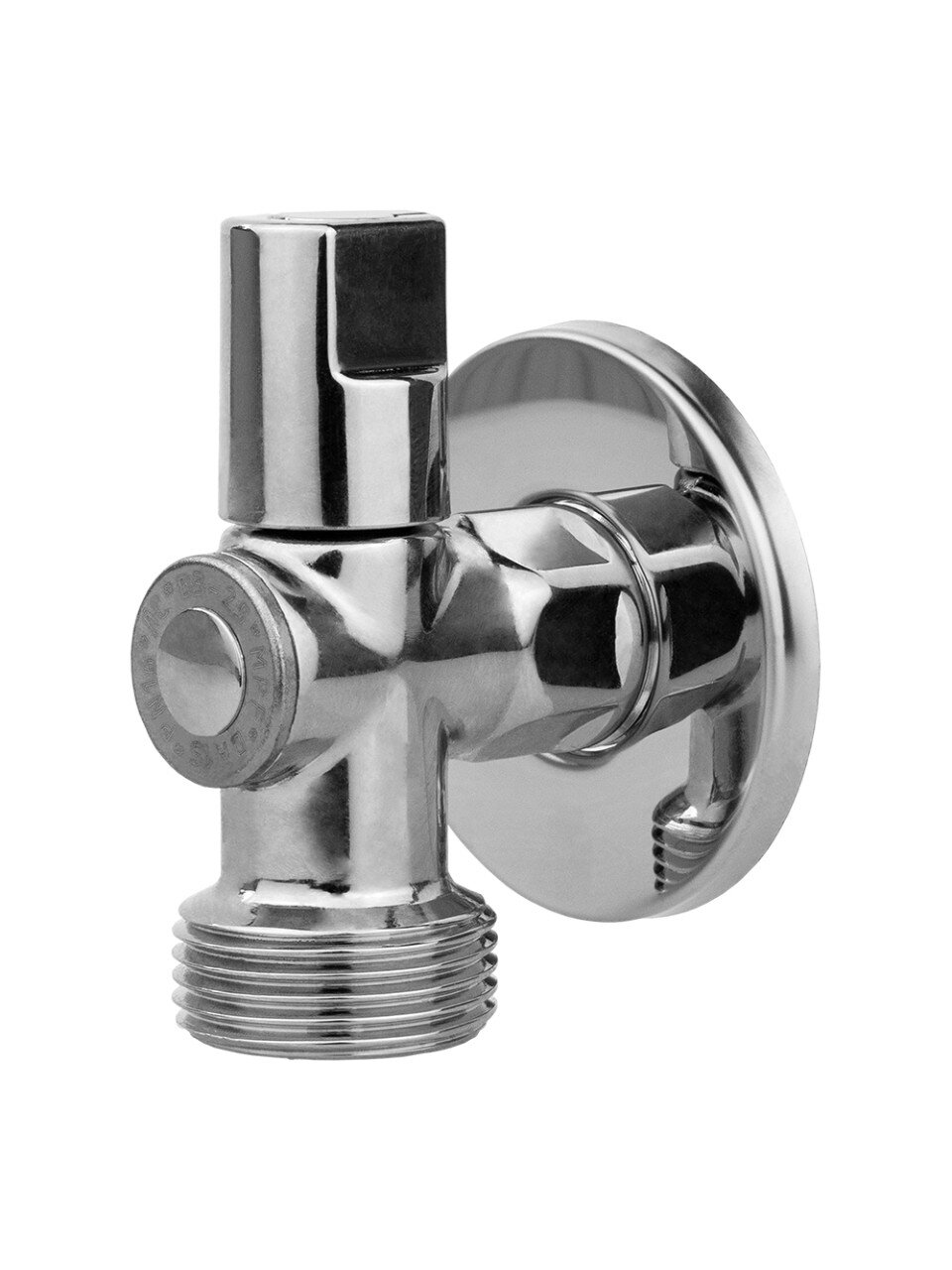 Кран для бытовой техники, 1/2"х3/4", ш-ш, латунь, угловой, шаровой, ручка сверху, ГОСТ, Хром-Polish, MasterProf