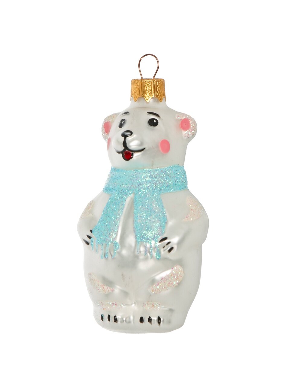 Елочное украшение Мишутка в шарфе, 9 см, стекло, ФУ-739/1/4