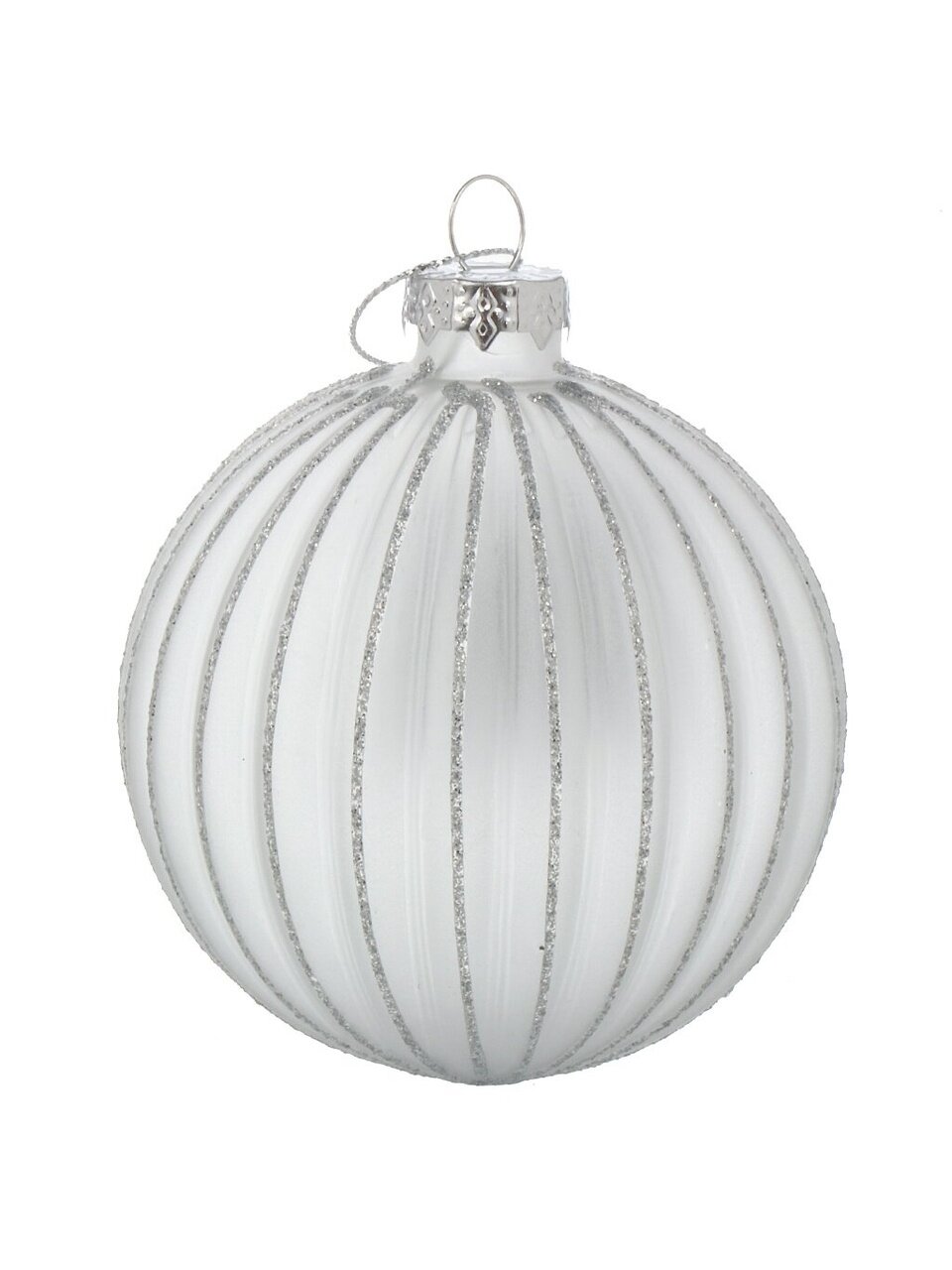Елочный шар Грани, белый матовый, 8 см, стекло, F010018