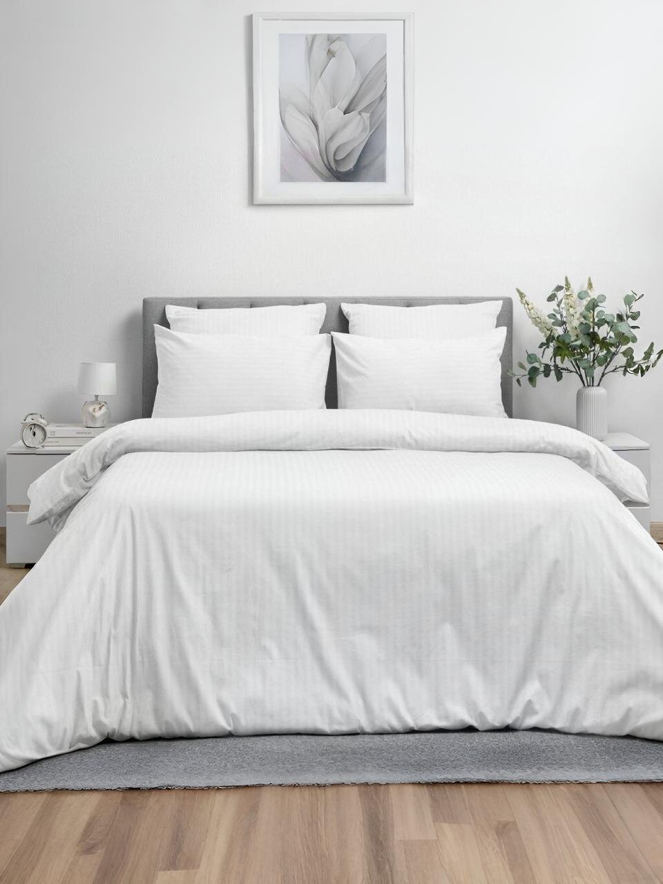 Постельное белье 1.5-спальное, простыня 148х215 см, 2 наволочки 70х70 см, пододеяльник 148х215 см, Волшебная ночь, страйп-ранфорс, Warm white 8709/2