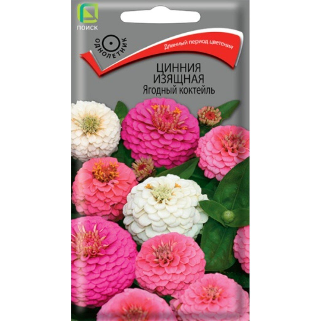 Семена Цветы, Цинния, Ягодный коктейль, 0.2 г, изящная, цветная упаковка, Поиск