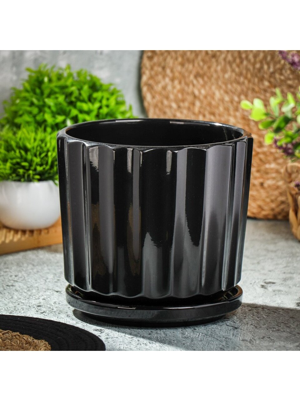 Горшок керамика, 4 л, 20.5х19.5 см, черный, Блеск, Y4-8766