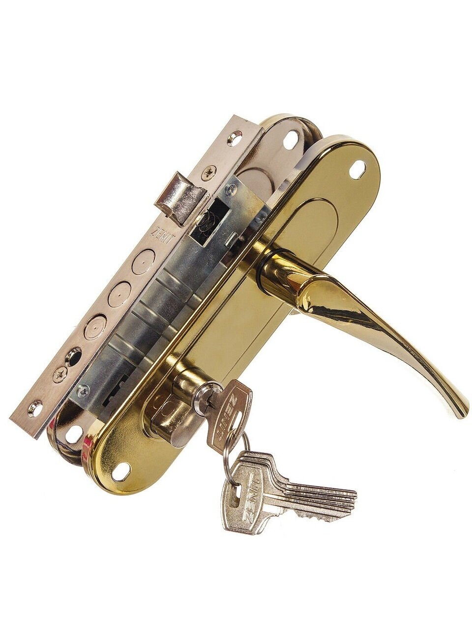 Замок врезной Зенит, ЗВ7-60.1, БП-00010512, ручка в комплекте, цилиндровый, золото лак