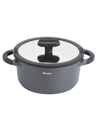 Кастрюля алюминий, антипригарное покрытие, 1.8 л, крышка стекло, съемные ручки, Werner, Infinity, 50078, индукция