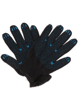 Перчатки х/б, ПВХ покрытие, точка, универсальный размер, 7 класс вязки, 9 нитей, черная основа, ручной оверлок, Двойные