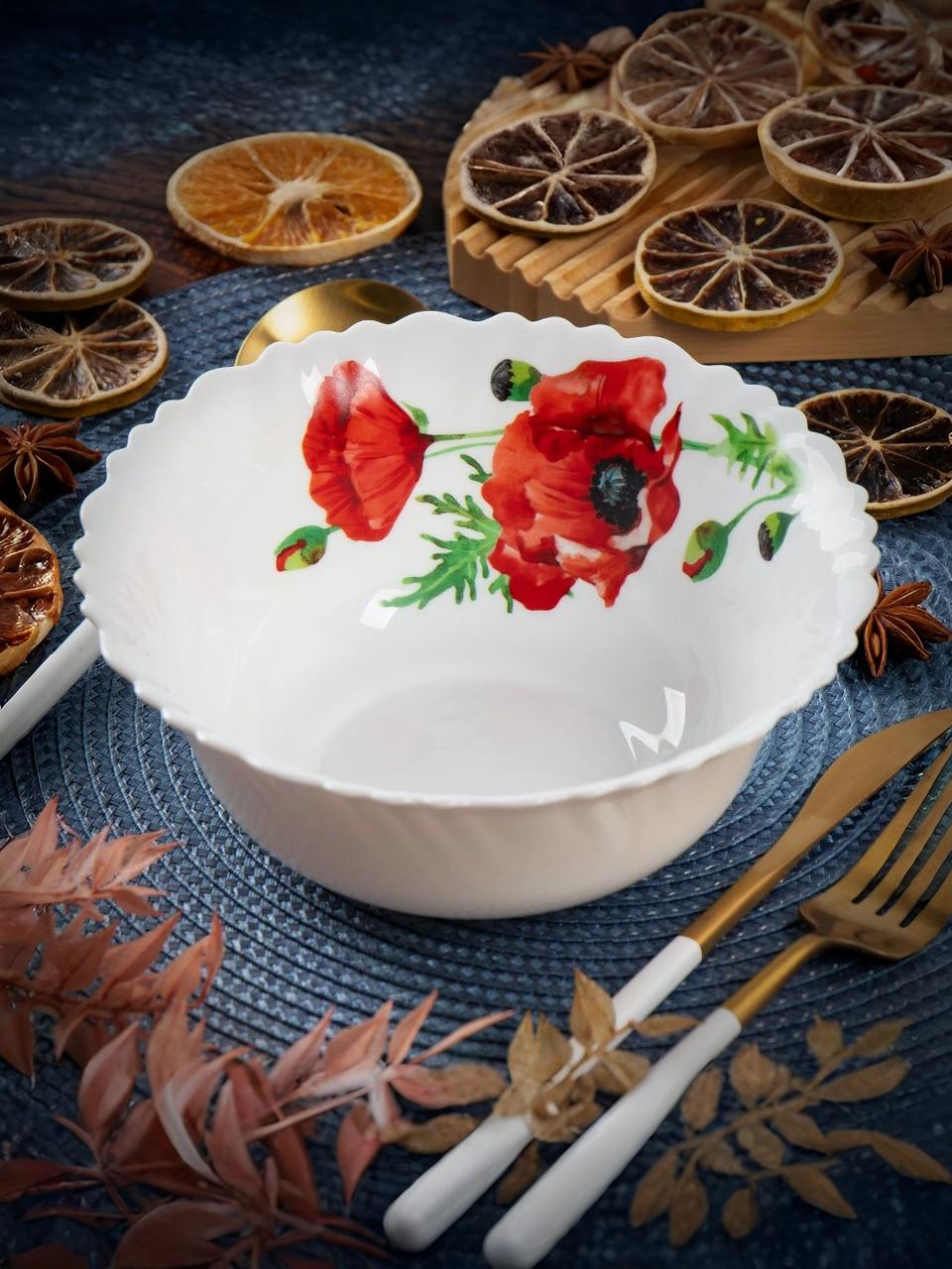 Салатник стеклокерамика, круглый, 18х6.5 см, 0.8 л, Алый мак, Daniks, LHW70/K1929