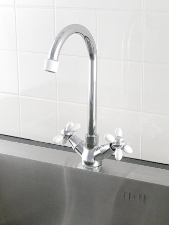 Смеситель для кухни, Эверест, с кран-буксой, белый, хром, B59-071A