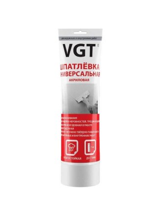 Шпатлевка VGT, 27225, акриловая, универсальная, для внутренних и наружных работ, 0.33 кг