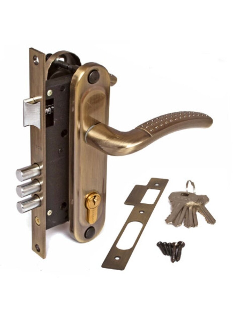 Замок врезной Apecs, 1527/60-AB, 17399, ручка в комплекте, цилиндровый, универсальный, бронза