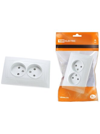 Розетка скрытой установки, 2 гнезда, без заземления, 10 А, 250 В, с защитными шторками, белая, TDM Electric, Лама, SQ1815-0012