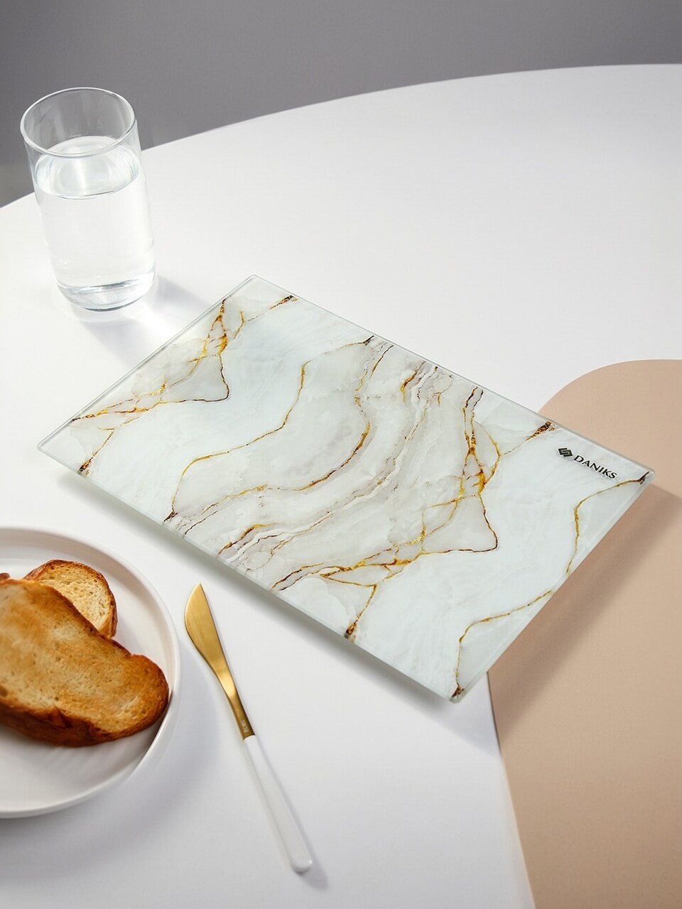 Доска разделочная стекло, 30х20 см, прямоугольная, Daniks, Флюид бежевый