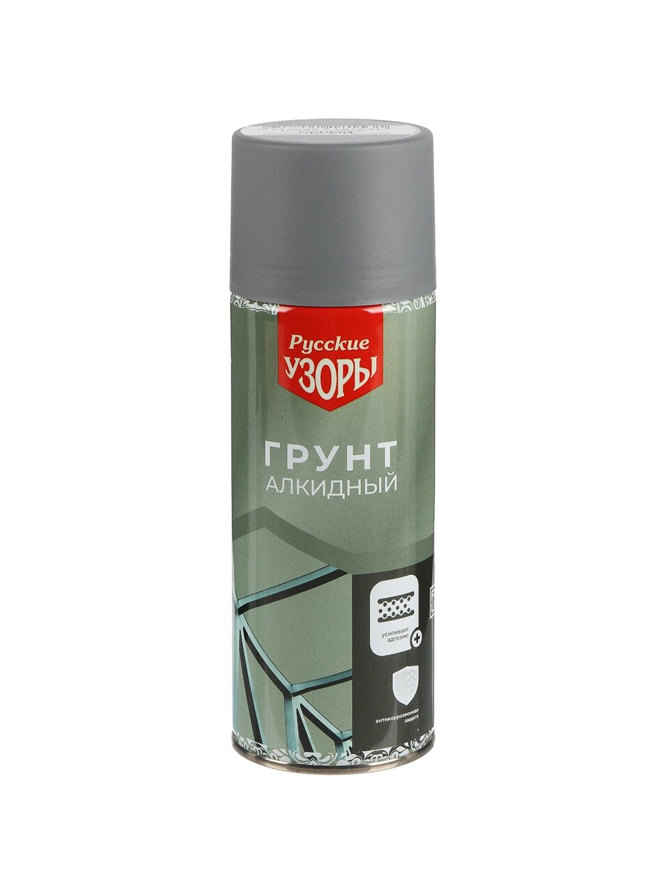 Грунтовка аэрозольная, алкидная, Русские узоры, для внутренних и наружных работ, серая, 0.52 л