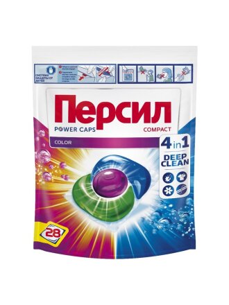 Капсулы для стирки Персил, Power Cups 4в1 Color, для цветного белья, 28 шт