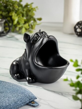 Фигурка гипс, Бульдожка, 19.5х11х13 см, конфетница, черная, 10 1380 0006