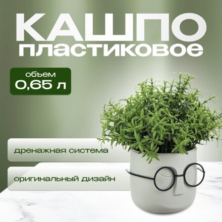 Кашпо пластик, 0.65 л, 11.5х10.5 см, со вставкой, белый ротанг, Idea, Стив, М 3079