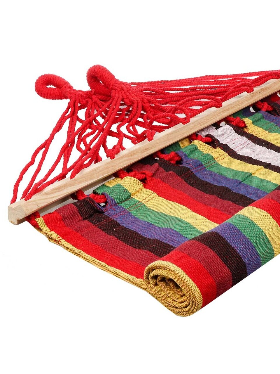 Гамак полотняный, 90х200 см, хлопок, общая длина 280 см, 100 кг, Полоски разноцветные, LG15/2