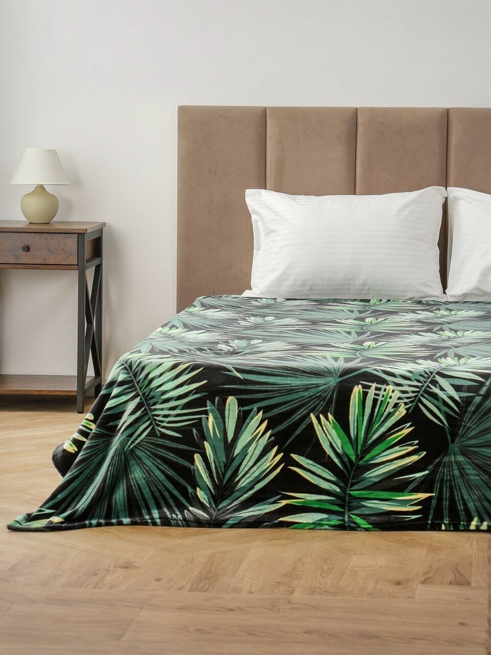 Плед 2-спальный, 180х200 см, велсофт жаккард, 100% полиэстер, Silvano, Пальмовый лист, зеленый, 180/142-CLF/LA