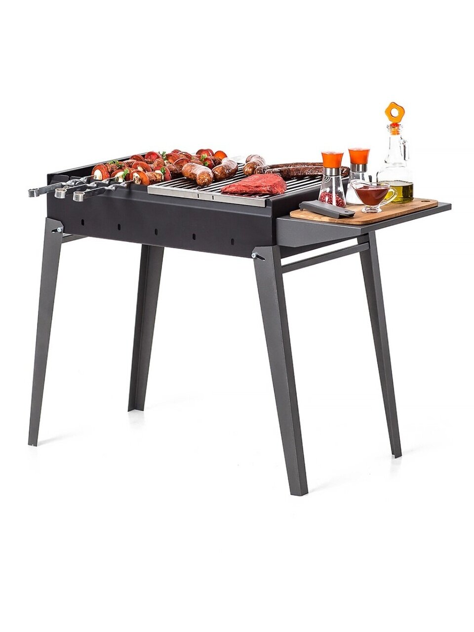 Мангал 850х590х380х610 мм, 2 мм, разборный, полка 200 мм, без крышки, гриль, Gratar, МКЛ 600