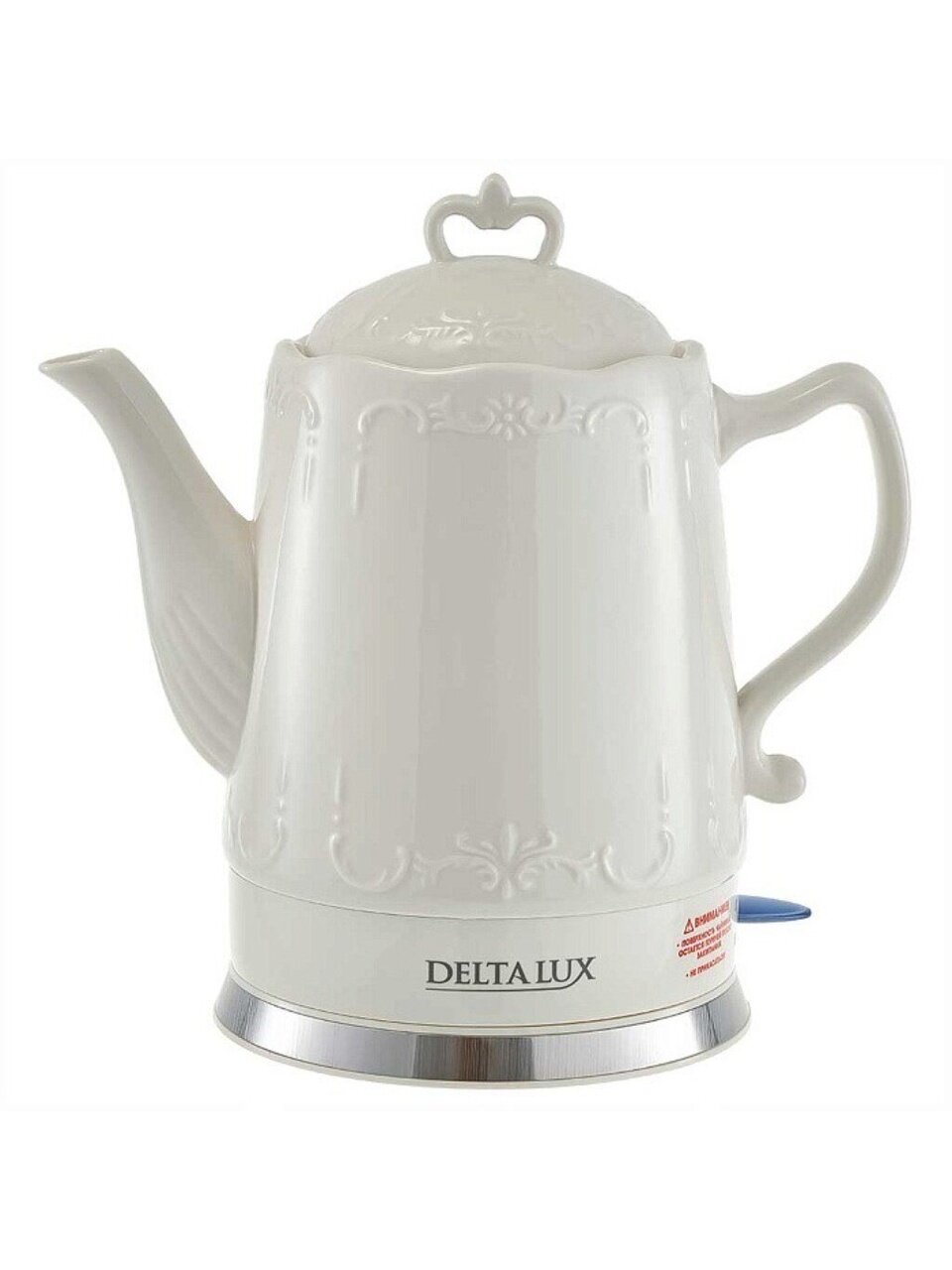 Чайник электрический Delta Lux, DL-1236, 1.5 л, диск, вращение корпуса, световой индикатор, 1500 Вт, скрытый нагревательный элемент, фарфор