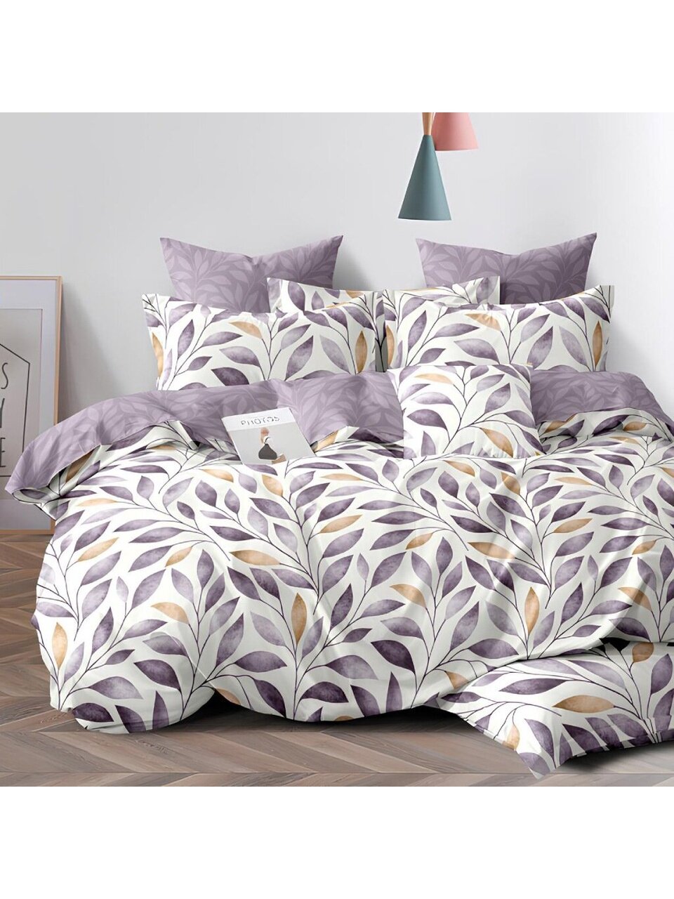 Постельное белье 2-спальное, простыня 200х220 см, 2 наволочки 50х70 см, пододеяльник 175х215 см, Silvano, поплин, Листья 22/012-PCE/SLV