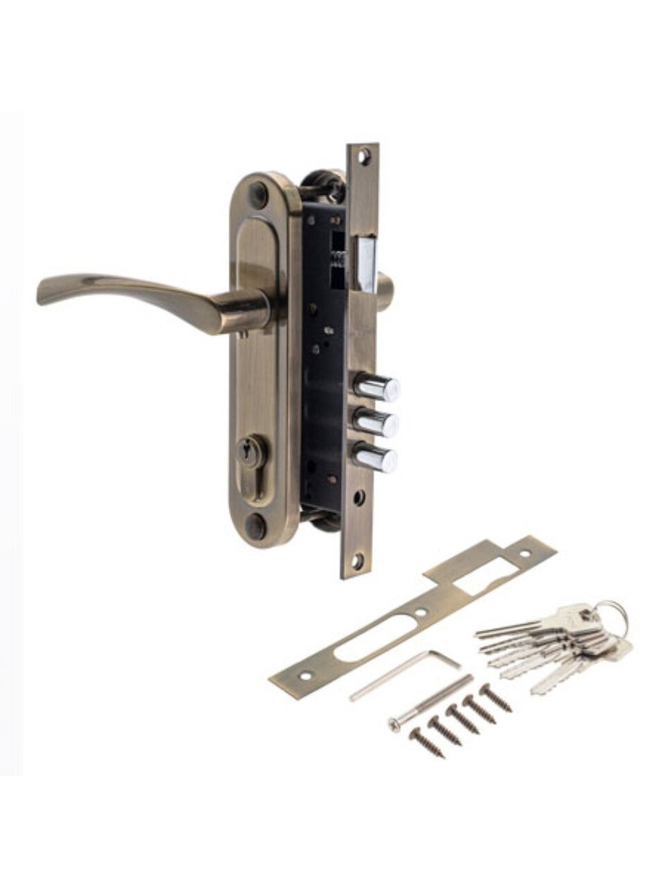 Замок врезной Avers, 1523/60-AB, 28077, ручка в комплекте, цилиндровый, универсальный, бронза