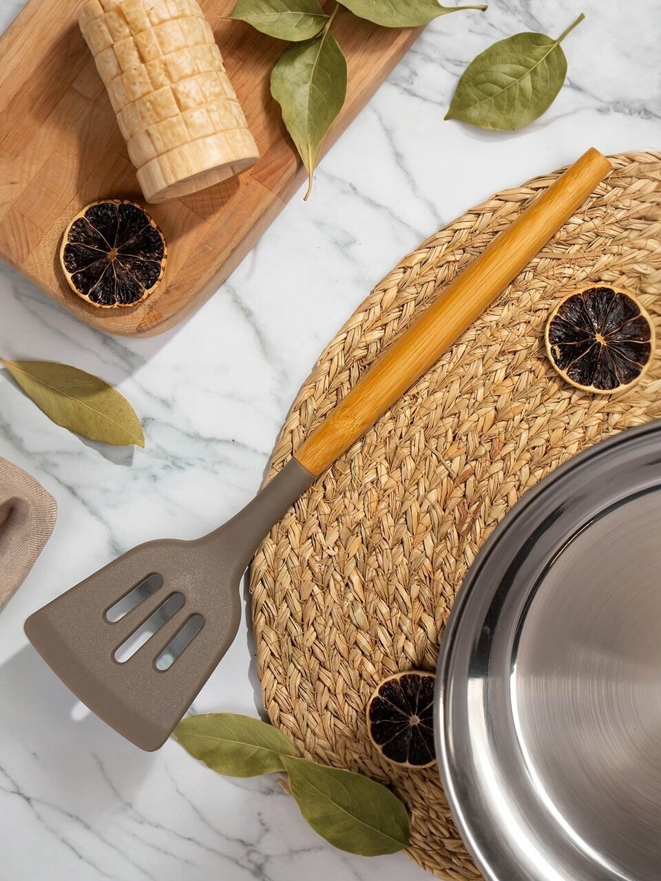 Лопатка кулинарная силикон, с прорезями, навеска, Daniks, Elite Wood, CL04532BC14