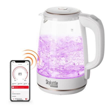 Чайник электрический Редмонд, SkyKettle RK-G203S, Strix, белый, 2 л, смарт, 2200 Вт, скрытый нагревательный элемент, стекло, пластик