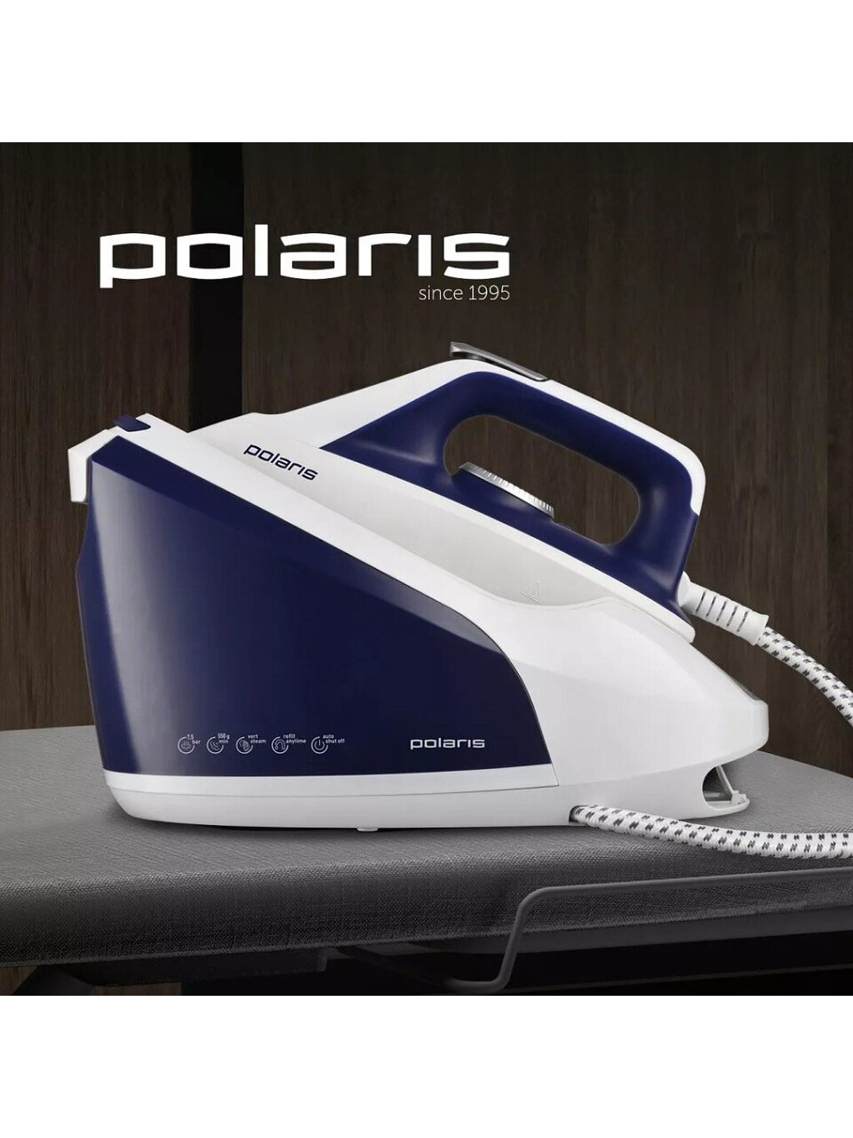 Парогенератор Polaris, PSS 8080K, 2400 Вт, керамика, вертикальное отпаривание, 1.8 л, 2 м, синий