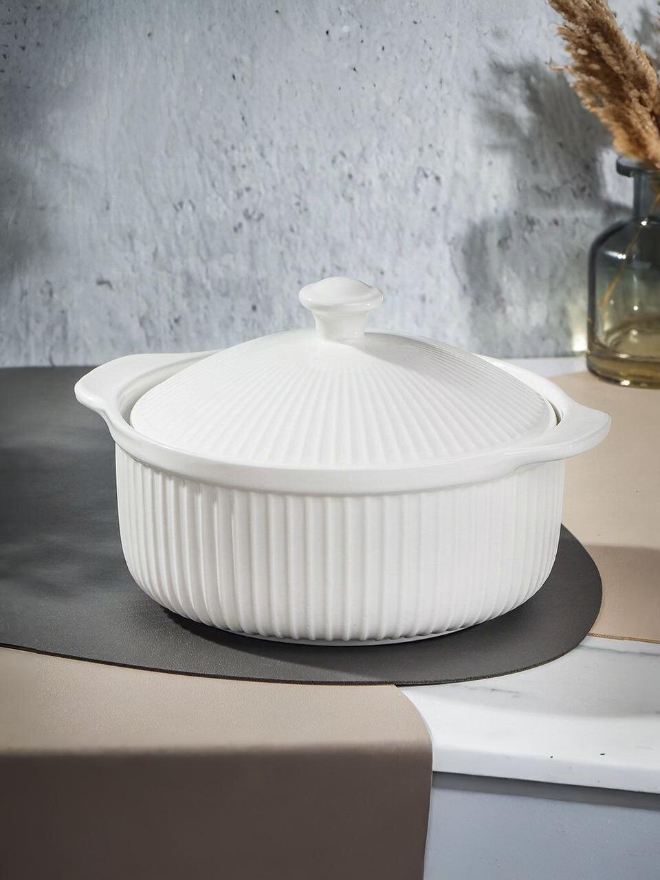 Кастрюля для запекания керамика, 21.5х8 см, 1 л, круглая, с крышкой, Вертикаль, B010863