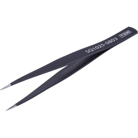 Пинцет прецизионный прямой, рукоятка нержавеющая сталь, острое жало, антистатическое покрытие, TDM Electric, Рубин, 125 мм