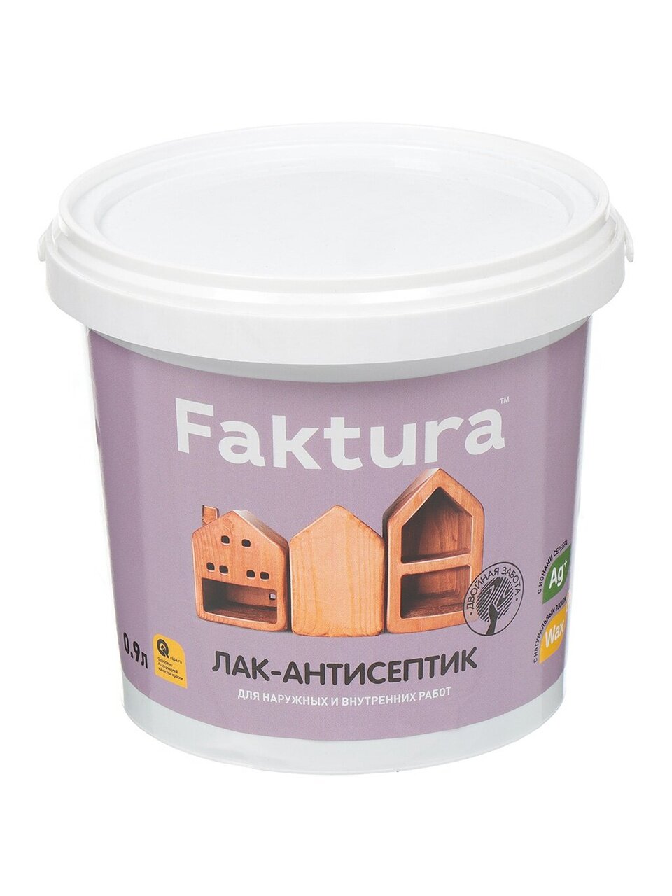 Лак-антисептик Faktura, шелковисто-матовый, полиакриловый, бесцветный, для внутренних и наружных работ, 0.9 л