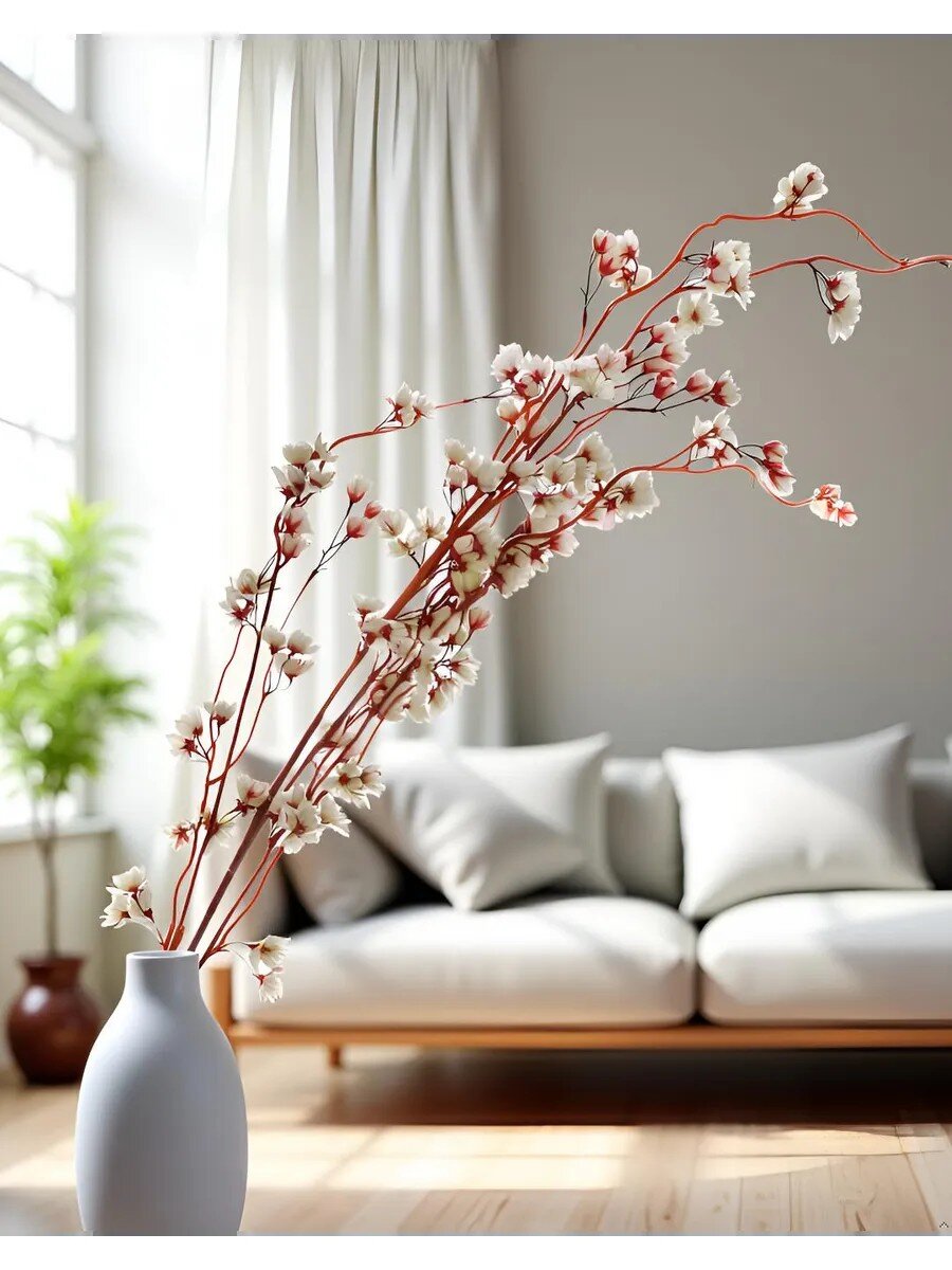 Цветок искусственный декоративный Ветка с цветами, 90 см, белый, Y6-10413