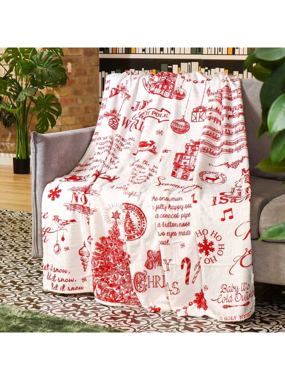 Плед 1.5-спальный, 140х180 см, микрофибра, 100% полиэстер, Silvano, Новогодние ноты, AI-1504013