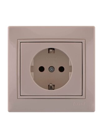 Розетка скрытой установки, 1 гнездо, с заземлением, керамика, кремовая, со вставкой, Lezard, Mira, 701-0303-122