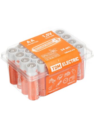 Батарейка TDM Electric, АА (LR6, 15A), Alkaline, щелочная, 1.5 В, коробка, 24 шт, SQ1702-0035