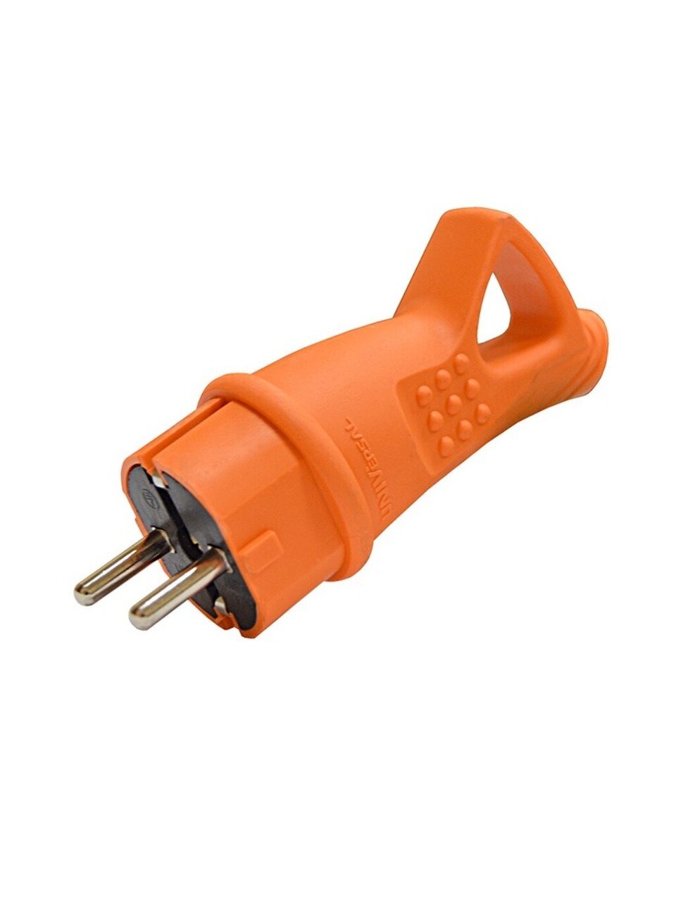 Вилка прямая, с заземлением, 16 А, IP44, 250 В, однофазная, каучук, с ушком, оранжевая, UNIVersal, 3030