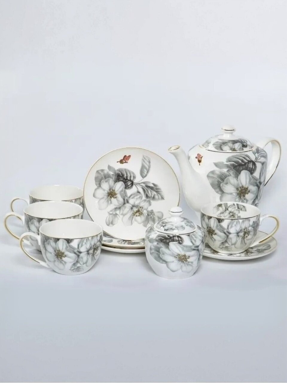 Набор чайный фарфор, 10 предметов, на 4 персоны, 270 мл, чайник 1250 мл, сахарница 300 мл, Balsford, Сантэ, 178-43061, подарочная упаковка