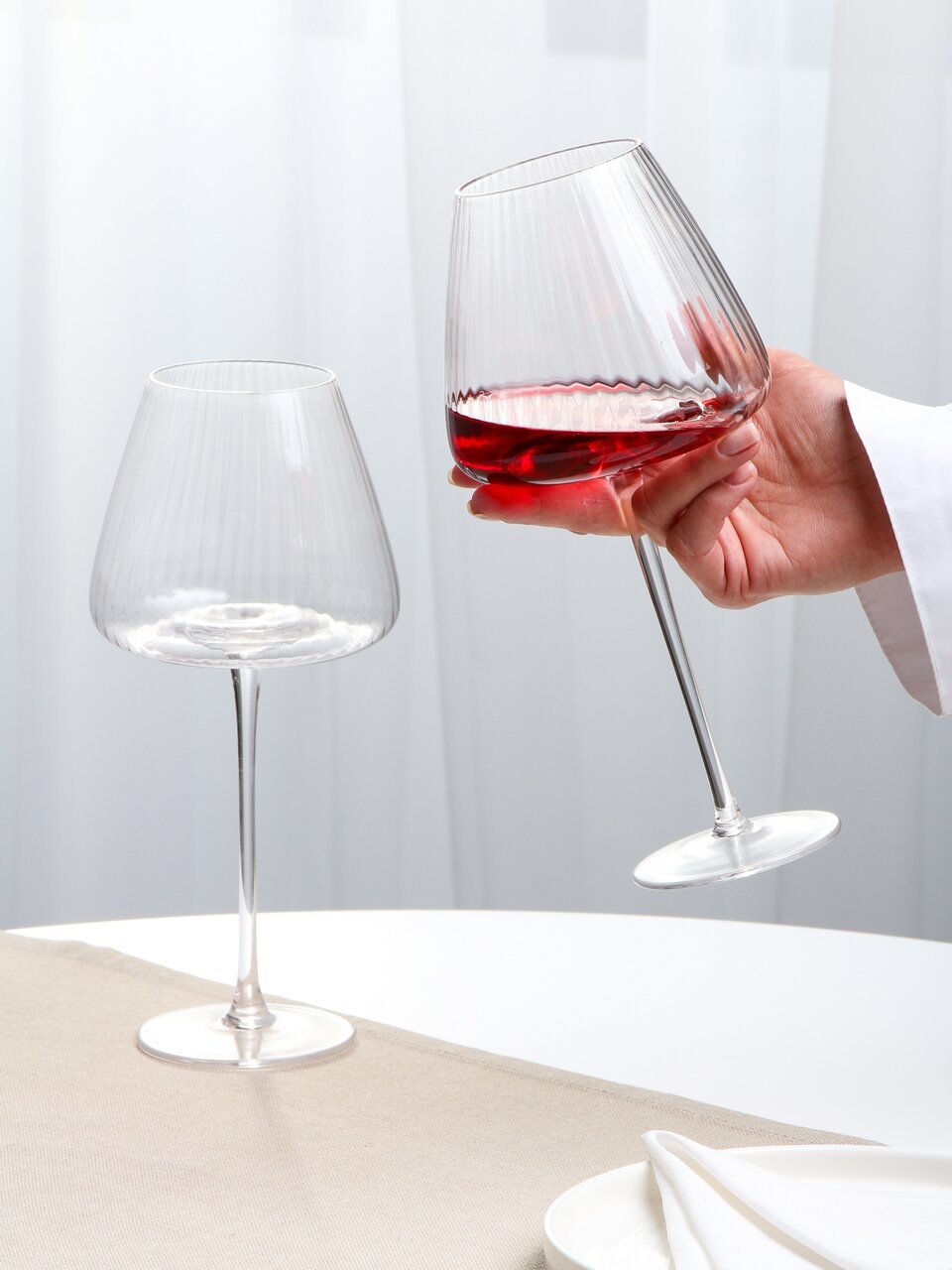 Бокал для вина, 750 мл, стекло, 2 шт, Daniks, Volare, рифленые