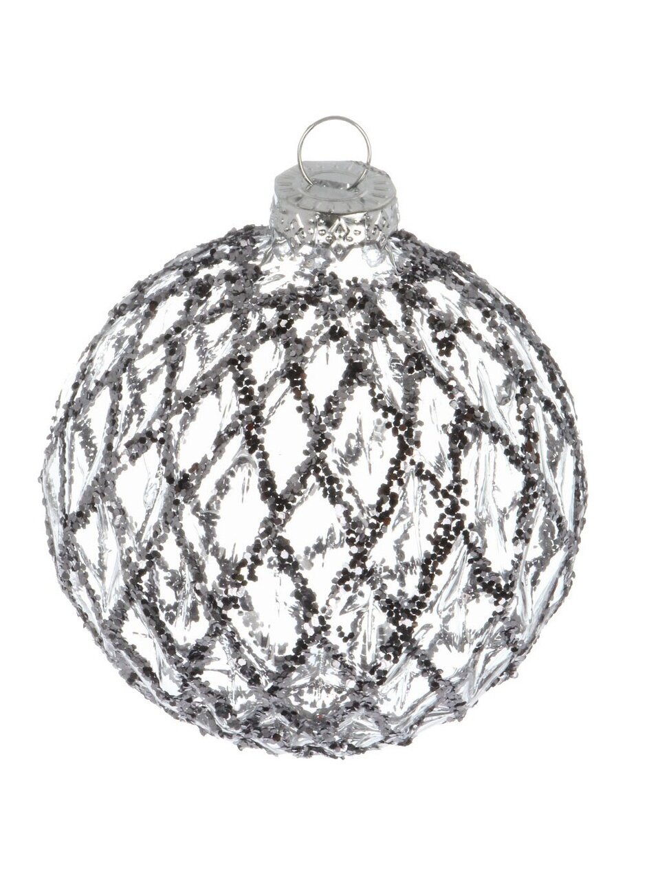 Елочный шар Сетка, прозрачный, синий, 8 см, стекло, F010005